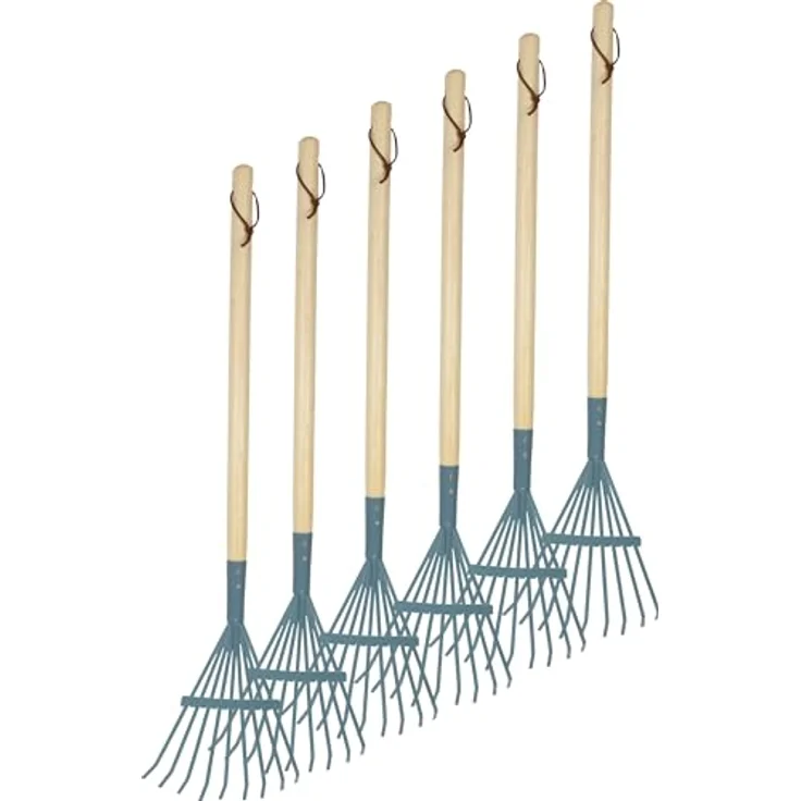 Small Foot Rechen, 6er-Set, blau aus Holz und Metall, kindgerechtes Gartenwerkzeug für Kinder ab 3 Jahren – Bild 1