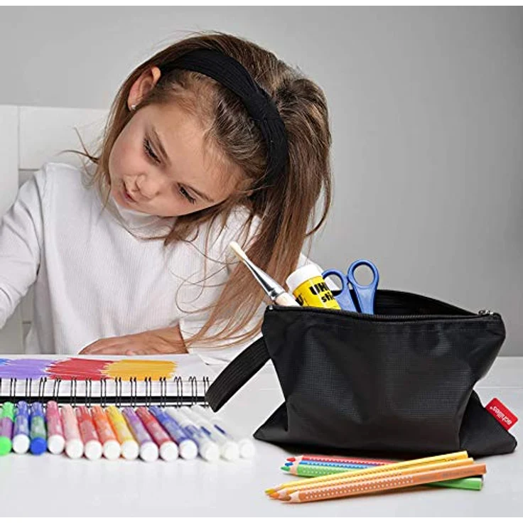 achilles Federtasche, Malstifttasche, Federmäppchen, Schlampermäppchen für Stifte, Studenten-Mäppchen, Bleistiftbeutel, Stifte-Etui, Basteltasche mit Reißverschluss, 25 cm x 17 cm (Schwarz) – Bild 5