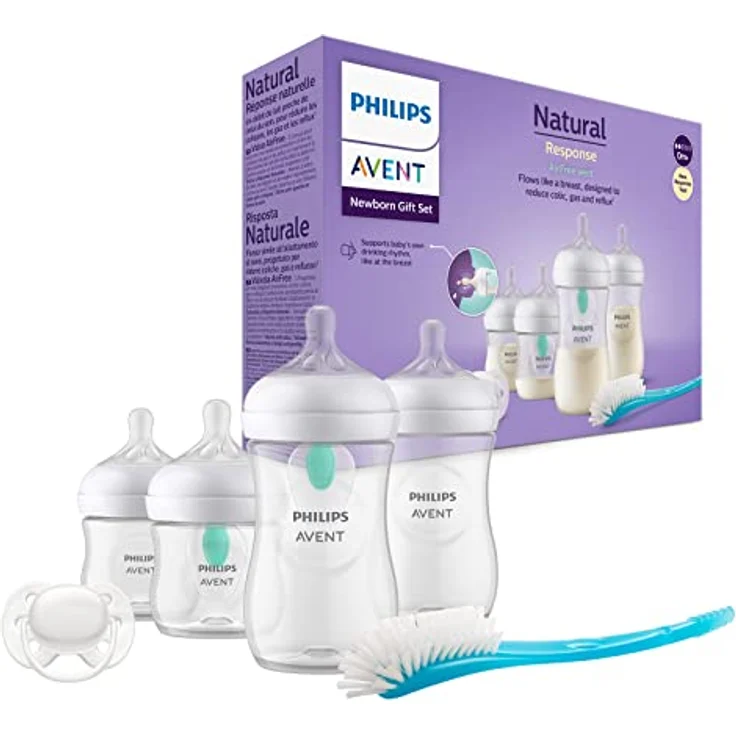 Philips Avent Babyflaschen mit AirFree Ventil, Geschenkset für Neugeborene – 4 Babyflaschen, ultra soft Schnuller und Flaschenbürste, Babys von 0–12 Monaten und älter (Modell SCD657/11) – Bild 2