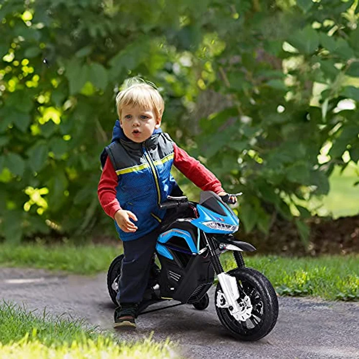 HOMCOM Kindermotorrad Kinder-Elektromotorrad Elektro-Motorrad für Kinder 3-6 Jahren Licht Musik MP3 Elektrofahrzeug mit Stützrädern maximal 3 km/h Metall + Kunststoff Blau 105 x 52,3 x 62,3 cm – Bild 2