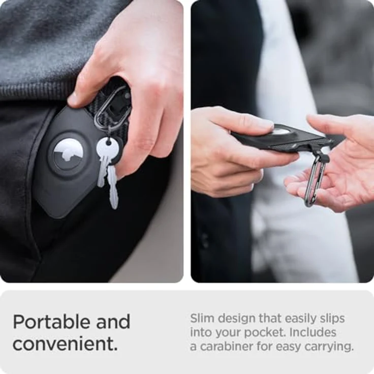 Spigen Air Fit Schlüssel Karten Halter für Tesla Model Y (~2025 Juniper) und Model 3 (~Highland 2024 2025), 2er Set aus PU Leder mit Karbonfaser-Akzenten, schwarz – Bild 5