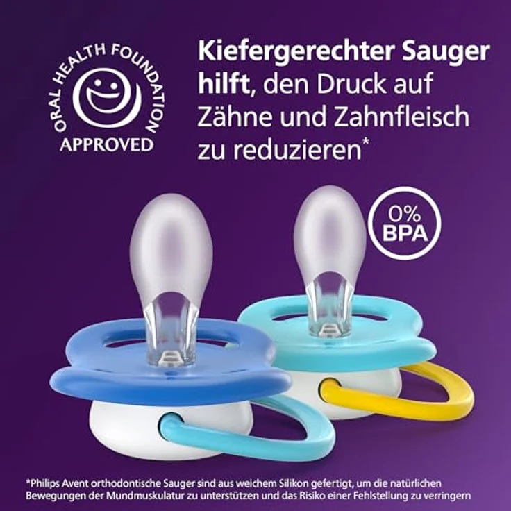 Philips Avent ultra air Schnuller SCF080/26, kiefergerecht, weicher symmetrischer Silikonsauger, 6–18 Monate, BPA-frei, mit Sterilisationsbehälter, 2er-Pack – Bild 4