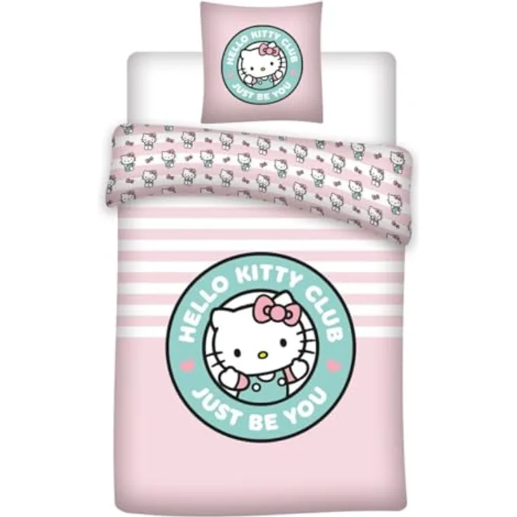 Aymax Hello Kitty Bettwäsche Just Be You, 2-teiliges Set, rosa, Bettbezug 140 x 200 cm + Kissenbezug 65 x 65 cm, Polycotton, OEKO-TEX schadstoffgeprüft
