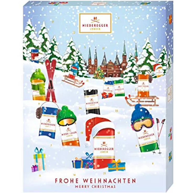 Niederegger Adventskalender Winter-Klassiker, modernes Design, gefüllt mit Niederegger Marzipan, 1er Pack (1 x 300 g)