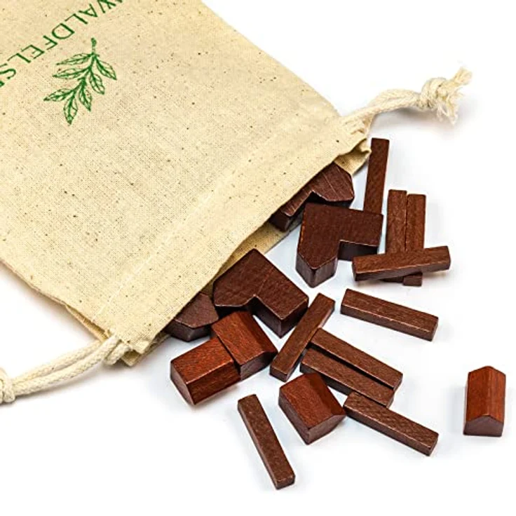 Waldfelsen® Hozfiguren für Die Siedler, 4 Städte, 5 Siedlungen und 15 Straßen, aus echtem Massivholz, braun – Bild 2