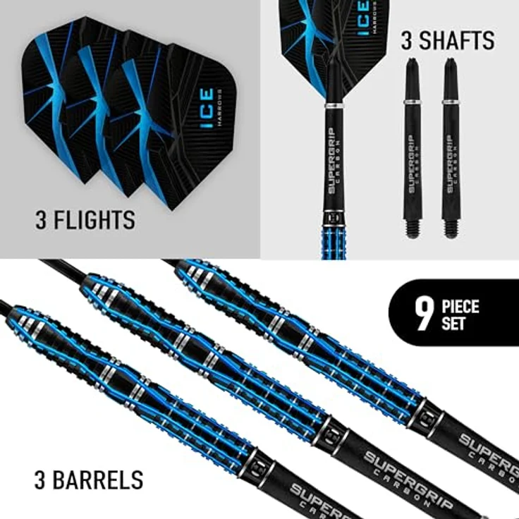 Harrows Darts Ice Recut 90% Tungsten Steeldarts, 25g mit schwarzem Titannitrid und blauer Metallbeschichtung – Bild 2