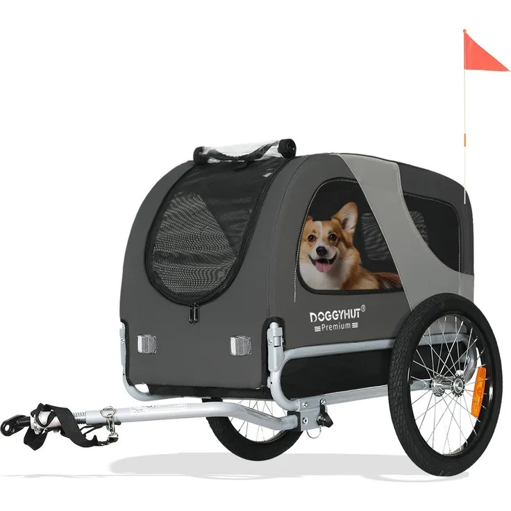 TIGGO Fahrradkinderanhänger DOGGYHUT® MEDIUM Hundefahrradanhänger - Verstellbare Sicherheitsleine, StVZO zugelassen, 16'' Zoll Luftbereifung, reflektierende Elemente