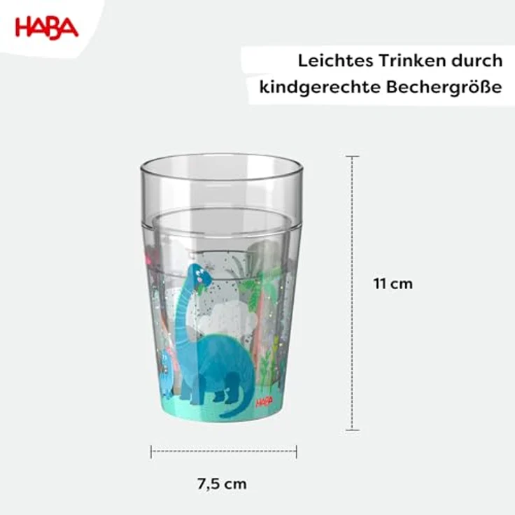 Haba Glitzerbecher 150 ml, Kindertrinkbecher mit Dino-Motiv und Glitzerpartikeln, robust und handwaschbar – Bild 2