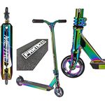 Longway Metro Stunt-Scooter H=79cm Trick Park Tret-Roller Full Neochrome Rainbow + Fantic26 Sticker + Griptape, Lightweight Aluminum Construction, 110mm Wheels, Flex Brake