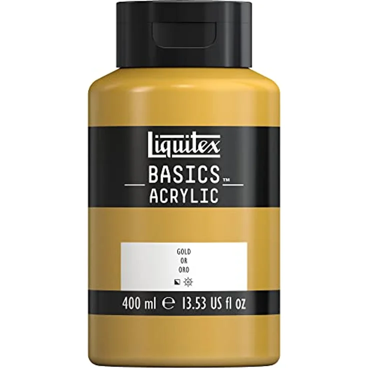 Liquitex Basics Acrylfarbe 8870342, monopigmentierte Künstlerpigmente, lichtecht, mittlere Viskosität, Archivqualität, seidenglänzender Finish, 400ml Flasche - Gold – Bild 1