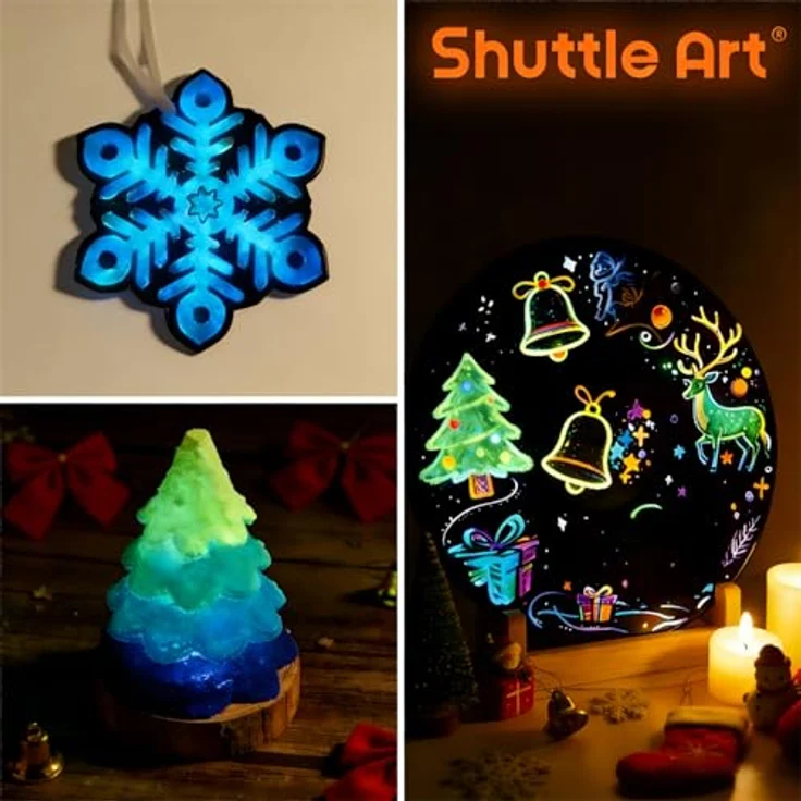 Shuttle Art Fluoreszierende Farbe Set, 12×60ml nachtleuchtende Acrylfarben für Malen und Basteln, Glow in the Dark mit UV-Taschenlampe, ideal für Stein, Holz und Schwarzlicht-Effekte – Bild 3