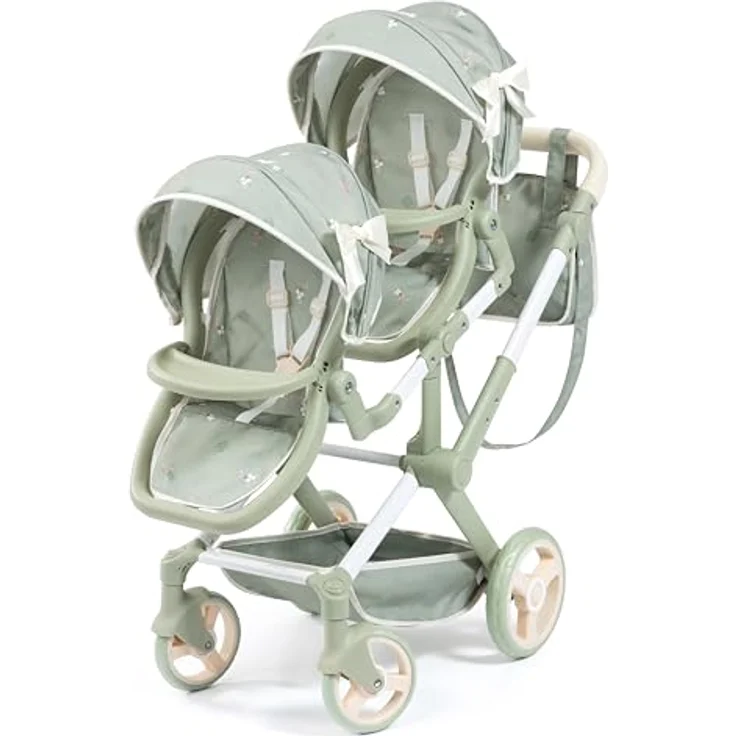 Bayer Design Zwillingspuppenwagen Twin XEO, Tandem mit höhenverstellbarem Griff, Tasche und Sonnendach, für Puppen bis 46 cm – Bild 1