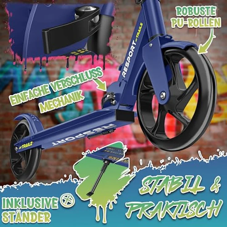 RE:SPORT Cityroller RE:SPORT® Trailz Scooter, höhenverstellbar & klappbar, 200mm große Räder, inkl. Tragegurt und Klingel, max. Belastbarkeit 100 kg – Bild 5