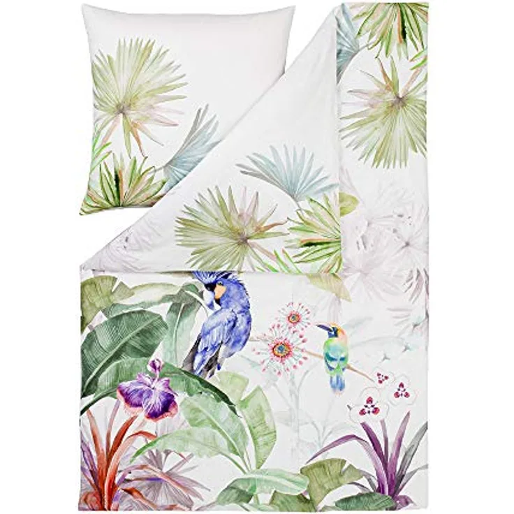 ESTELLA Mako-Satin Bettwäsche Jungle Multicolor 1 Bettbezug 135 x 200 cm + 1 Kissenbezug 80 x 80 cm, Kinderbettwäschen, 100% Baumwolle, Estella-Garantie-Reißverschluss, vorgekrumpft, waschbar bis 60° C, trocknergeeignet