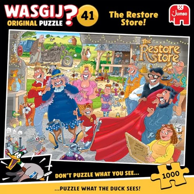 Wasgij Original 41 The Restore Store, Puzzle mit 1000 Teilen, nostalgisches Motorrad-Thema – Bild 2