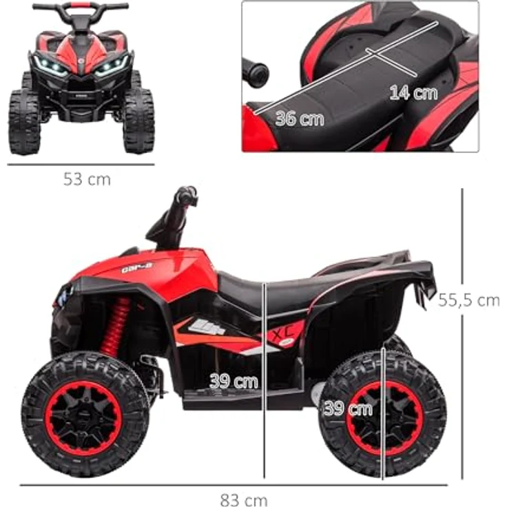HOMCOM Elektro-Kinderquad Elektro-Quad, MP3-Musikplayer, USB-Anschluss, Belastbarkeit 25 kg, 3-6 km/h, Rot – Bild 5