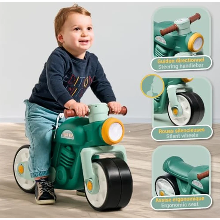 Falk Laufrad Motorrad ab 1 Jahr, Kinderfahrzeug aus recyceltem Kunststoff mit Hupe & leisen Rädern, grün – Bild 2