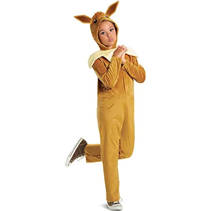Disguise Pokémon Eevee Kinderkostüm, Kapuzenoverall mit Ohren, Größe M (7–8), aus weichem, atmungsaktivem Material – Bild 1