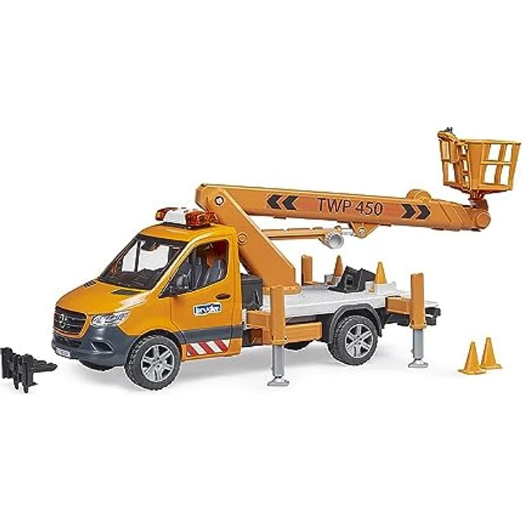 bruder 02679 - MB Sprinter mit Arbeitsbühne und Light & Sound Modul - 1:16 Baustellenfahrzeuge, Transporter, LKW, Bauarbeiter, Spielzeug ab 4 Jahre – Bild 5