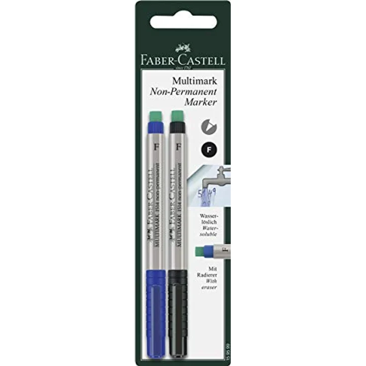 Faber-Castell 159599 - Marker MULTIMARK non-permanent, Stärke: F, 2er Packung, blau und schwarz – Bild 1