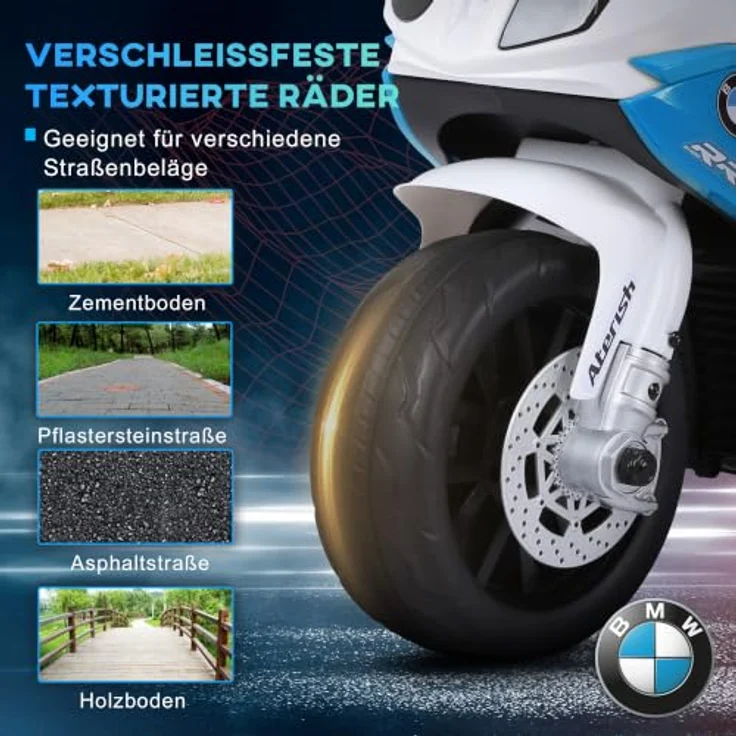HOMCOM BMW S1000RR 6V Elektromotorrad mit Scheinwerfer und Musik, blau, für Kleinkinder von 18 bis 36 Monaten – Bild 5