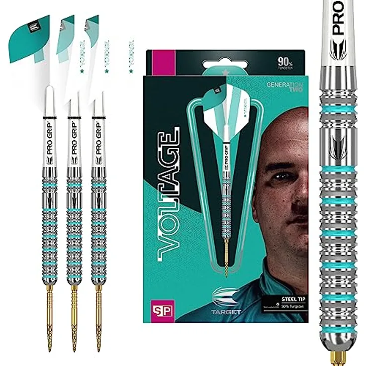 Target Darts Rob Cross 2 Gen, 90% Wolfram Steeldarts-Set (21g) mit Swiss Point und Pro Grip, Silber, Aqua und Weiß