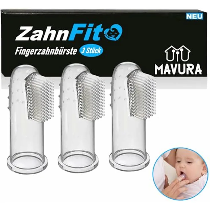 MAVURA ZahnFit Baby Zahnbürste Fingerzahnbürste, 3er Set Zahnpflege für Babys 4-24 Monate, BPA-freies Silikon, Zahnfleischmassage und Reinigungssystem