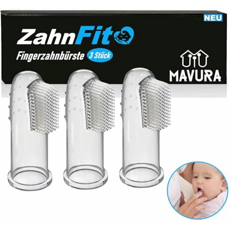 MAVURA ZahnFit Baby Zahnbürste Fingerzahnbürste, 3er Set Zahnpflege für Babys 4-24 Monate, BPA-freies Silikon, Zahnfleischmassage und Reinigungssystem – Bild 1