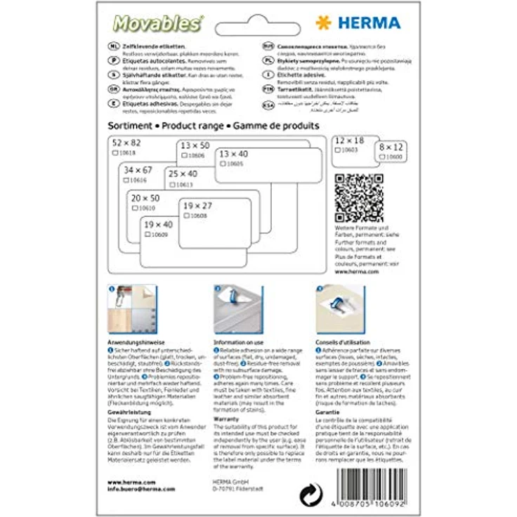 HERMA 10609 Etiketten ablösbar weiß, 32 Blatt, 19 x 40 mm, 20 pro Bogen, 640 Aufkleber, selbstklebend, Vielzweck Klebeetiketten zum Beschriften, Universal Haftetiketten aus Papier, blanko – Bild 2