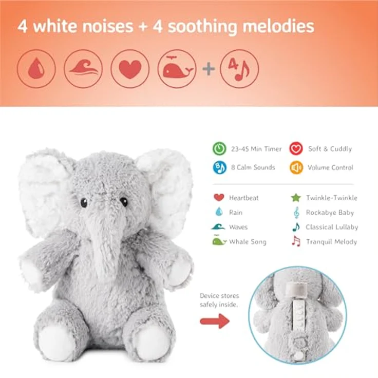 Cloud b Elliot Elephant On The Go Soundmaschine mit beruhigenden Geräuschen | Kuscheliges Stofftier | Einstellbare Einstellungen und automatische Abschaltung. – Bild 5