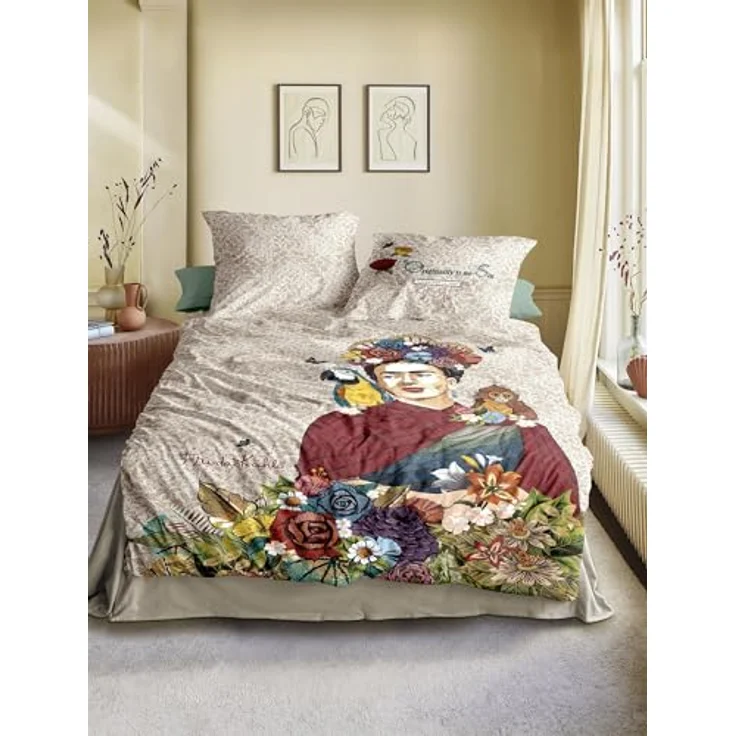 Irisette Mako Satin Bettwäsche I Frida Kahlo I Beige I 135x200, 100% Baumwolle, bügelleicht, trocknergeeignet – Bild 2