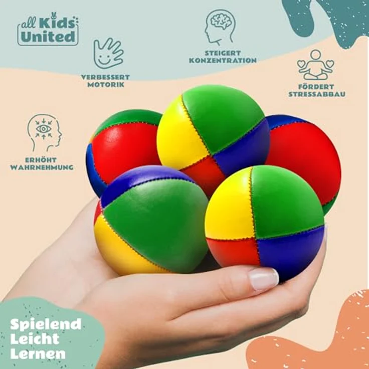 all Kids United® Jonglierbälle 5er Set, Professionelles Jonglierball-Set im Jute-Beutel, Weiche Juggling Balls für Anfänger & Fortgeschrittene mit Gratis E-Book zur Förderung von Koordination und Konzentration – Bild 3