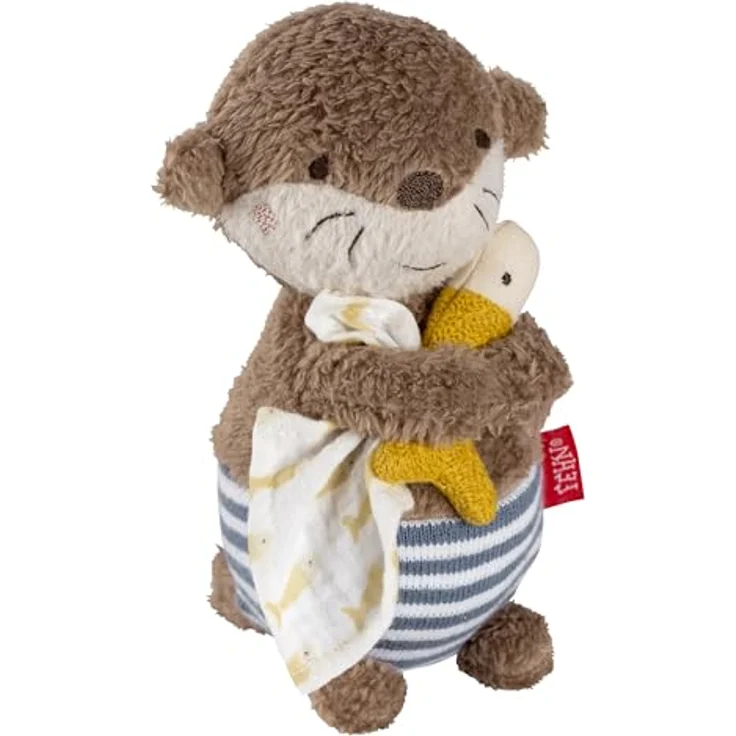 Fehn Badetier Otter – Schwimmendes Stoff-Badewannenspielzeug für fröhlichen Badespaß, 17 cm, Plüsch, Strick, Musselin, blau – Bild 1