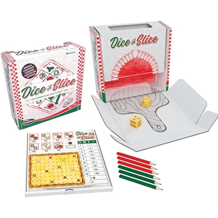 ThinkFun Dice & Slice - Roll & Write Strategiespiel mit Wertungsblock und Würfelturm