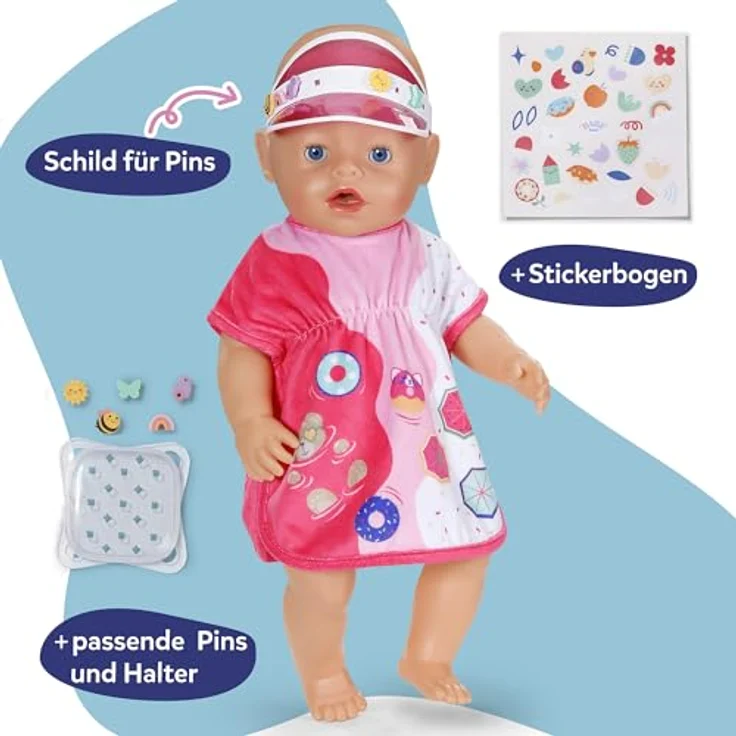 BABY Born Strand-Outfit, Set mit Strandtunika und Sonnenvisier für 36 cm und 43 cm Puppen, ideal für Urlaubs- und Strandszenen – Bild 2
