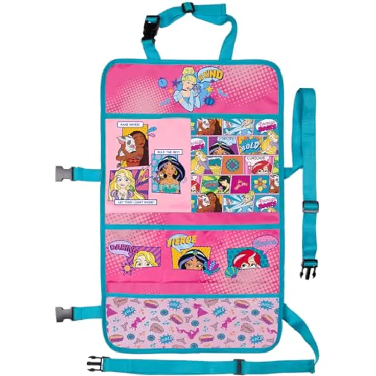 Seven Polska Rücksitzorganizer Disney "Princess", 58 x 35 cm, verstellbare Gurte, 100% Polyester, für Auto und Kinderwagen