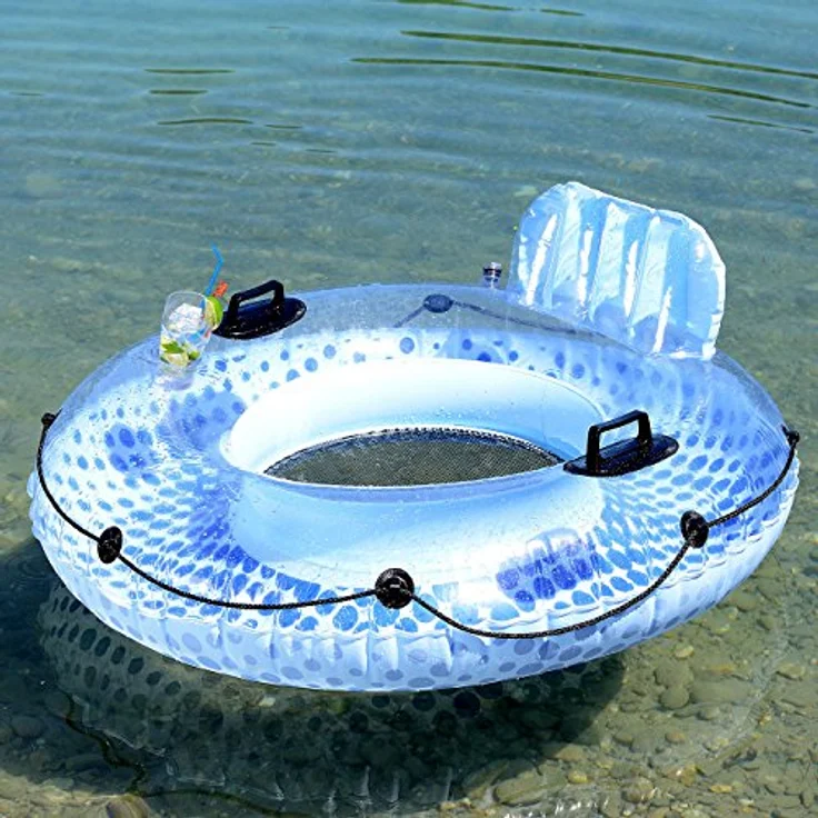infactory Schwimmsessel, Aufblasbarer Schwimmring mit Rückenlehne und Getränkehalter, Ø 130 cm, bis 80 kg, inklusive Reparaturset – Bild 4