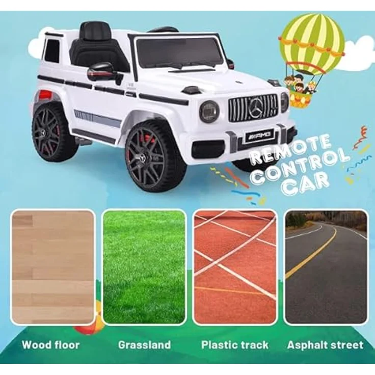 FINOOS Mercedes G63 AMG Elektroauto für Kinder, 12 V, mit Fernbedienung, Hupe, LED, Musik, USB (Weiß) – Bild 5