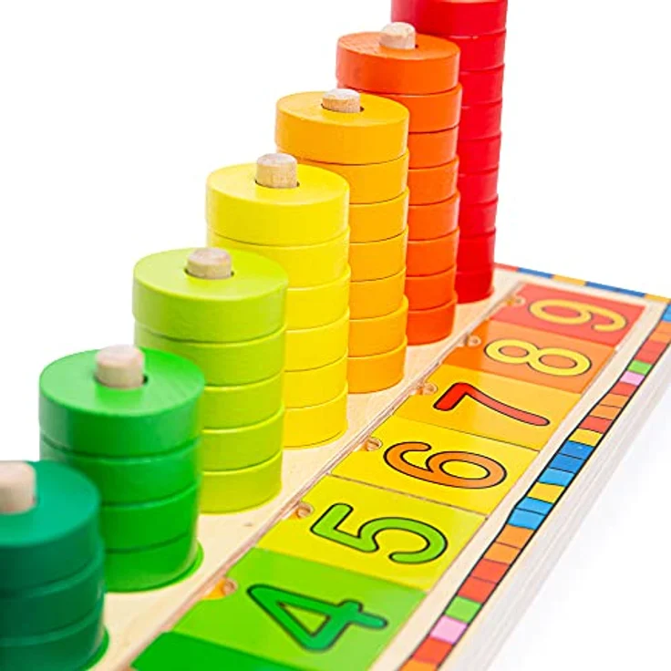 Bigjigs Wooden Learning Game Counting, 55-teiliges Lernspielzeug zum Zählen für Kinder ab 2 Jahren, bunt – Bild 5