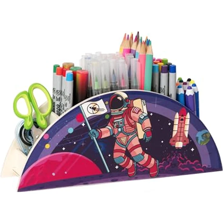 WAGOMA® Stiftehalter Kinder Astronaut, 5 Fächer, robust & langlebig, Schreibtisch Organizer mit farbenfrohem Astronauten-Motiv für Kinderzimmer – Bild 1