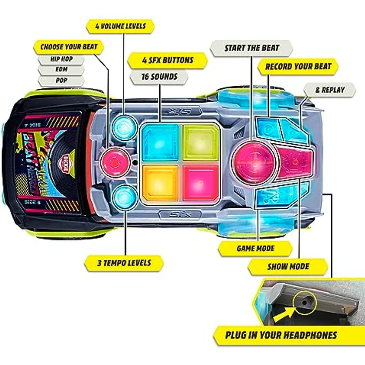 Dickie Toys - Beat Hero Spielzeugauto mit DJ-Pult und 22 Sounds, Auto mit Hip-Hop, Pop und Elektronik Beats,Musikauto mit LED Lichtshow, 3 Spiel-Modi – Bild 2