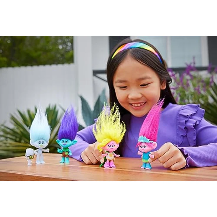 DREAMWORKS TROLLS Gemeinsam Stark – Puppen Königin Poppy, Viva, Branch, Guy Diamond mit Tiny Diamond mit Plüschhaar und 5 Gelenke, für Kinder ab 3 Jahren, HNF07 – Bild 2