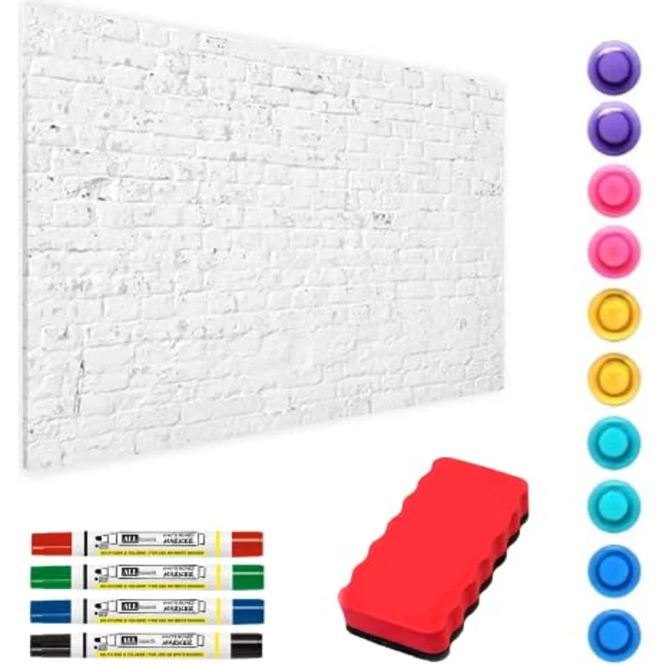 ALLboards MetalBoards Magnettafel WEISSER ZIEGEL, 60x40cm, inklusive 10 farbige Magnete und Markerset, vielseitig montierbar – Bild 2