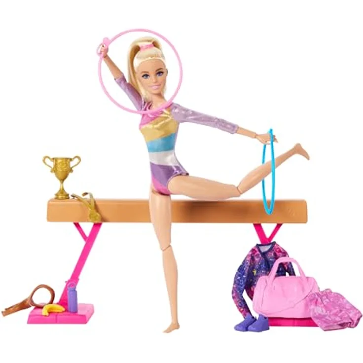 Barbie Anziehpuppe Gymnastik Spielset mit Drehfunktion und mehr als 10 Zubehörteilen – Bild 2