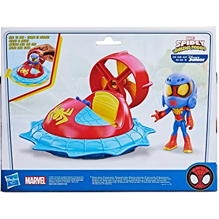 Spidey and his Amazing Friends Web-Spinners, Spielzeugauto mit 10 cm Spidey Figur im Luftkissen-Gleiter Design und abnehmbarem Helm – Bild 5