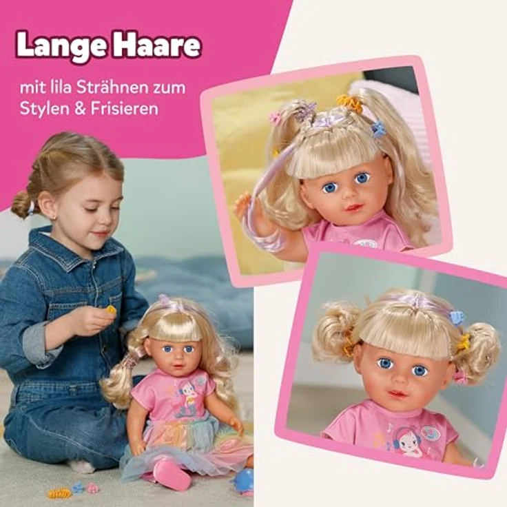 Baby Born Babypuppe Carla 43 cm, bewegliche Puppe mit Haarbürste und frisierten Accessoires, wasserfest – Bild 3