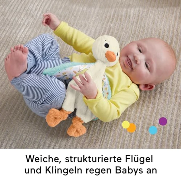 Fisher-Price® Schnuffeltuch Schmusegans, Plüsch-Spielzeug mit Stoffflügeln und Klingelgeräusch – Bild 4