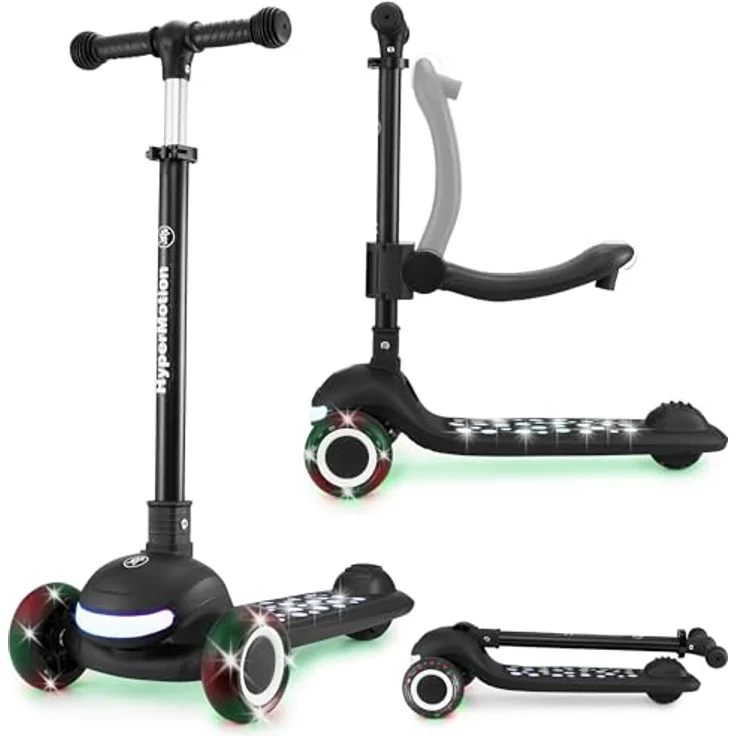 HyperMotion LUMI 3in1 Kinderroller mit LED-Beleuchtung, Sitz höhenverstellbar, klappbar, PolyurethanRäder, T-Bar Lenker, bis 50 kg, blau – Bild 1