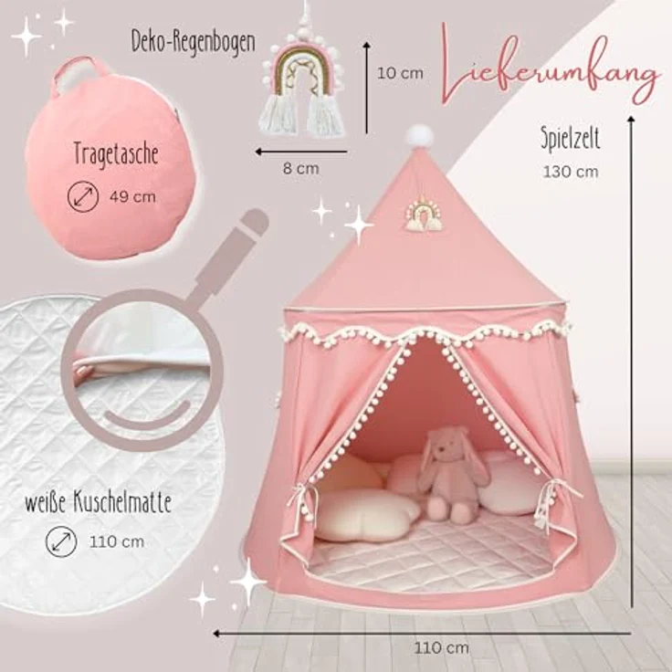LIONHERZ® DAS ORIGINAL Spielzelt Baumwolle/Hanf, Kinderzelt Tipi Indoor mit CirculAir-Stoff für optimale Luftzirkulation, stabile Fiberglasstangen, inklusive Tragetasche und optionaler Bodenmatte – Bild 3
