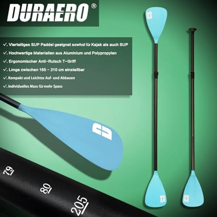 DURAERO Inflatable SUP-Board Stand up Paddle Board, 330x76x15cm, bis 150kg, inkl. Drei Finnen und Kajak Sitz, blau – Bild 4